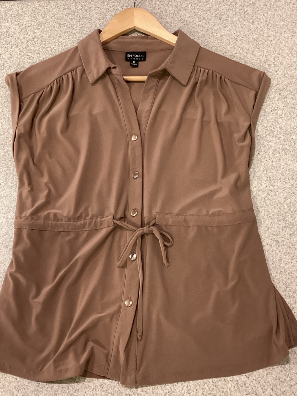Beige Brown Drawstring Waist Top